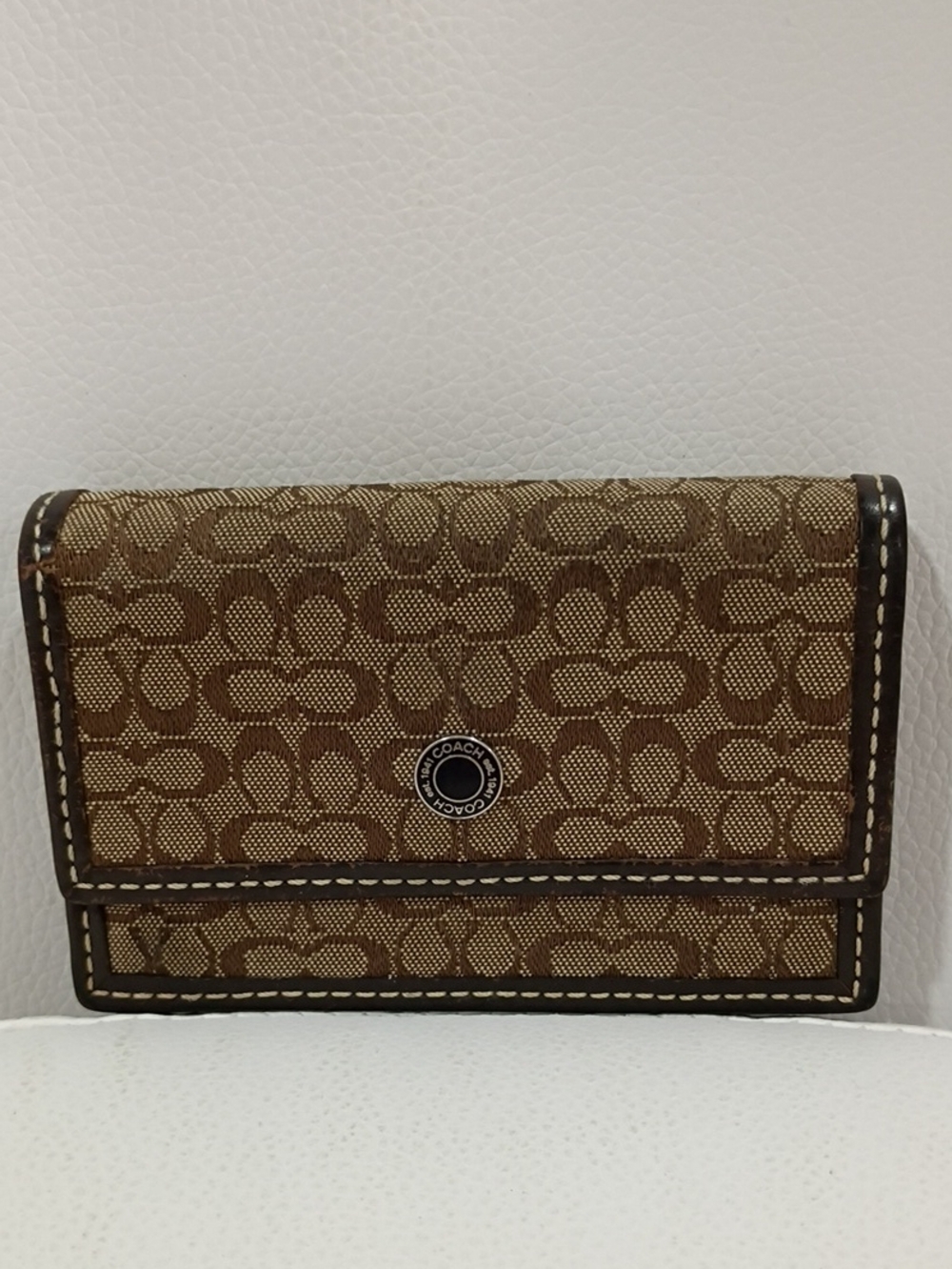 Coach Vintage Y2K Brown/Tan Signature Canvas Compact Wallet